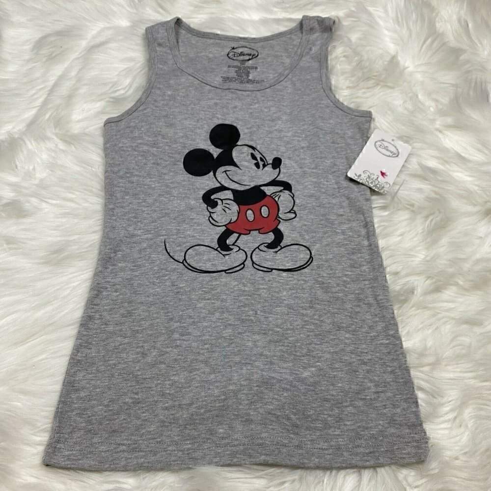 NEW DISNEY Classic Mickey Mouse Logo Size Small Women's Juniors Grey Tank Top